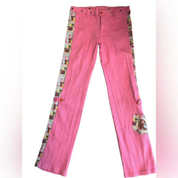 Johnny Girl ultra rare comic book flare Y2K jeans size 7 petite very good condit - Picture 1 of 16